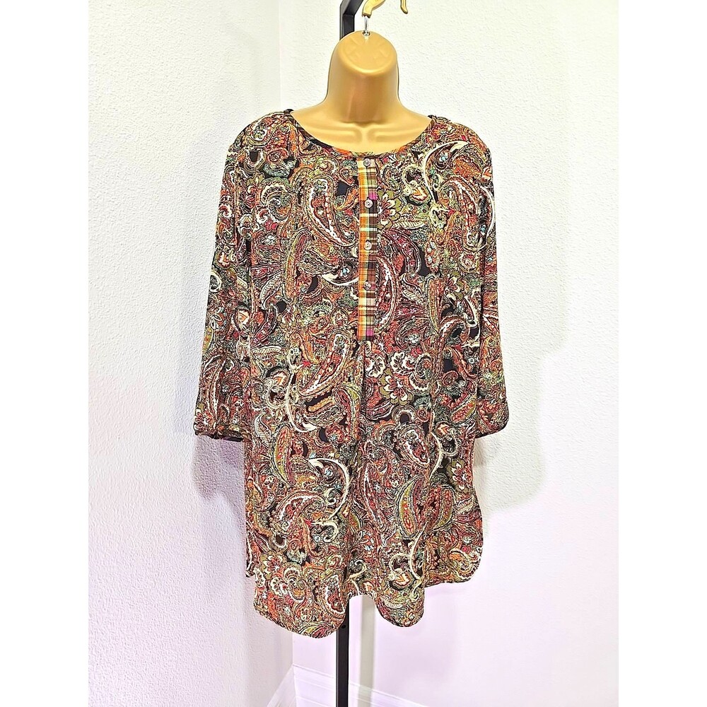 Fig & Flower Paisley Mixed Media Women's 2X Multicolor Peasant Boho Flowy Hippie